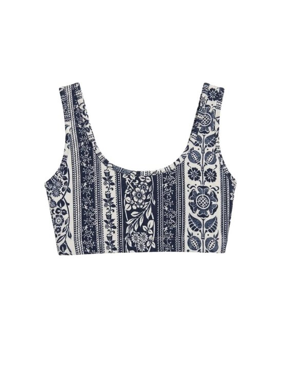 Tops - Floral Paisley Crop Top Navy Blue White Boho Festival Tank  M